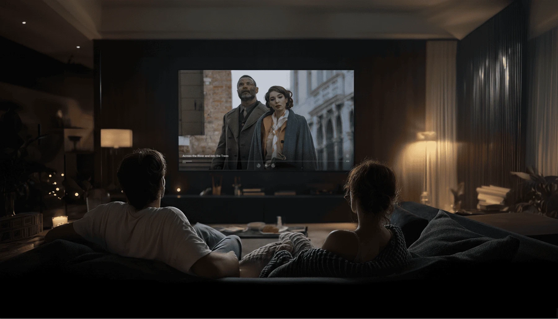 Private living room screening experience on a television